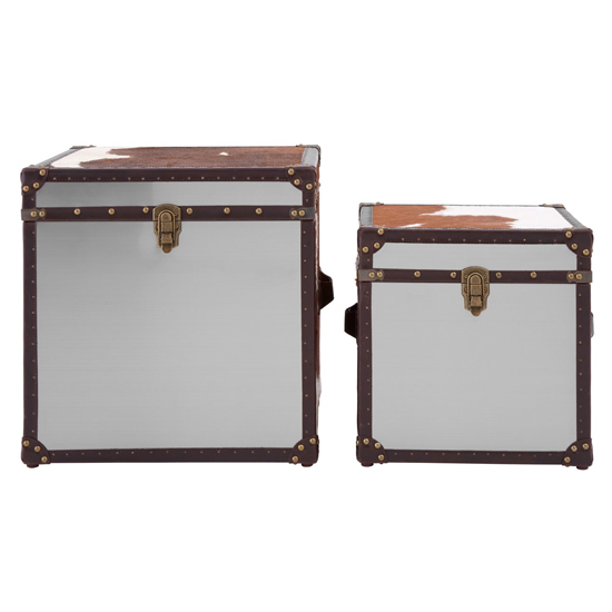 Kensick Cowhide Leather Storage Trunk Set In Brown And White_2