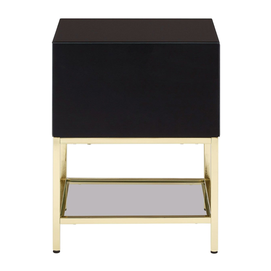 Kensick High Gloss Bedside Cabinet With Gold Frame In Black