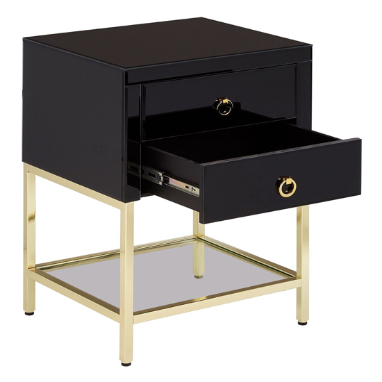 Kensick High Gloss Bedside Cabinet With Gold Frame In Black