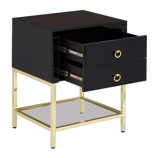 Kensick High Gloss Bedside Cabinet With Gold Frame In Black