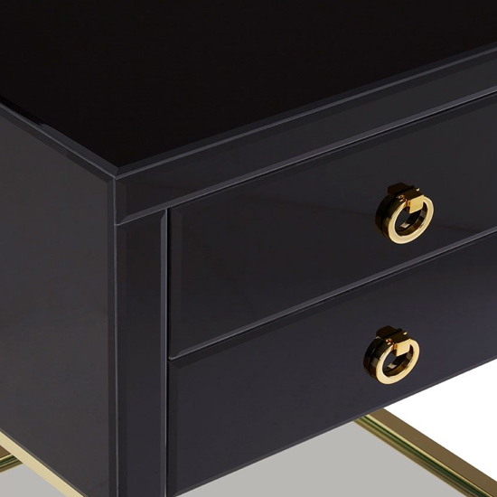 Kensick High Gloss Bedside Cabinet With Gold Frame In Black