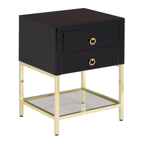 Product photograph of Kensick High Gloss Bedside Cabinet With Gold Frame In Black from Furniture in Fashion