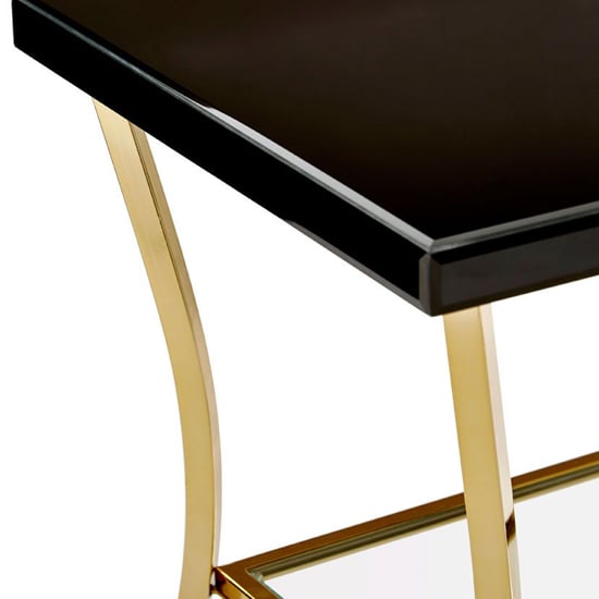 Kensick High Gloss Side Table With Gold Frame In Black Furniture in