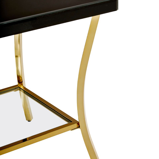 Kensick High Gloss Side Table With Gold Frame In Black Furniture in