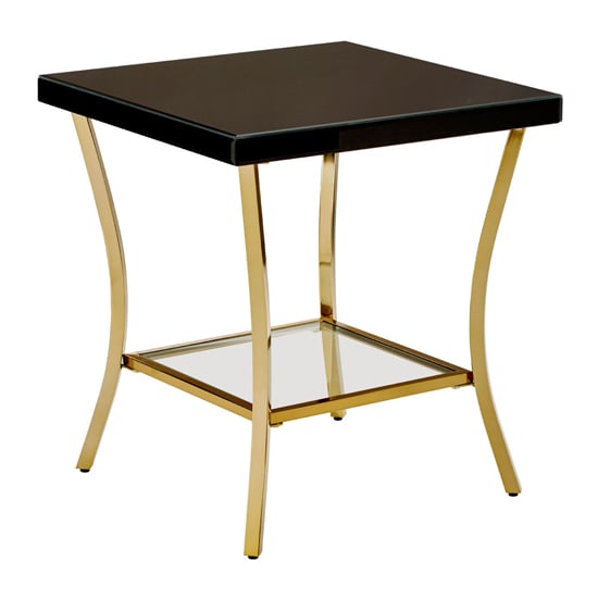Kensick High Gloss Side Table With Gold Frame In Black