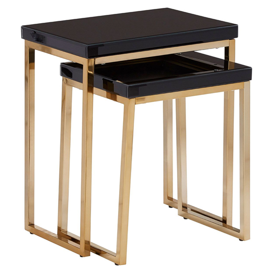 Kensick Mirrored Glass Nesting Tables With Set Of 2 In Black