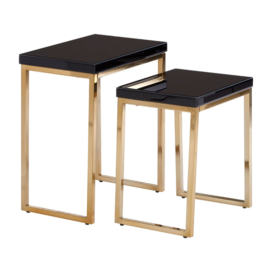 Kensick Mirrored Glass Nesting Tables With Set Of 2 In Black