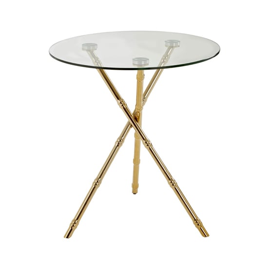 Photo of Kensick round clear glass side table with gold knop legs