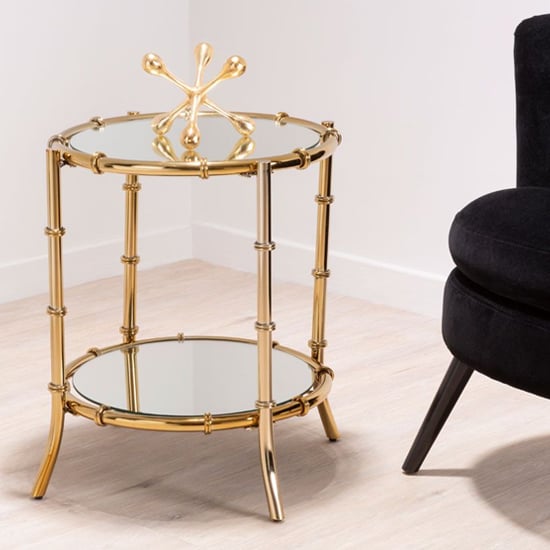 Photo of Kensick round mirrored glass side table with gold frame