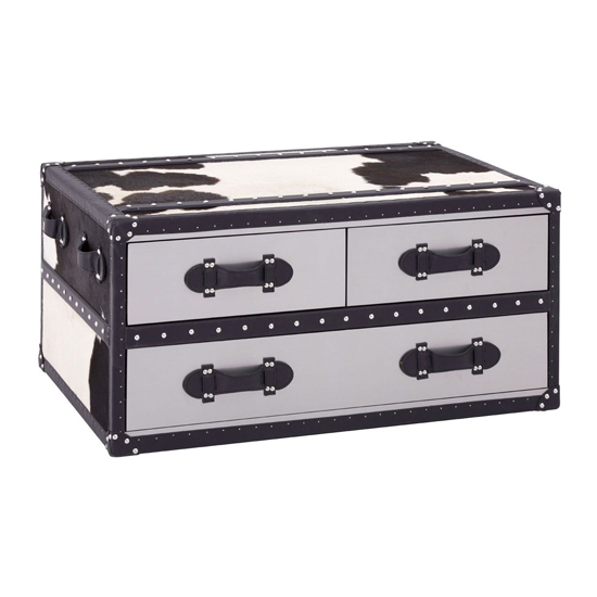 Read more about Kensick wooden coffee table with 3 drawers in black and white