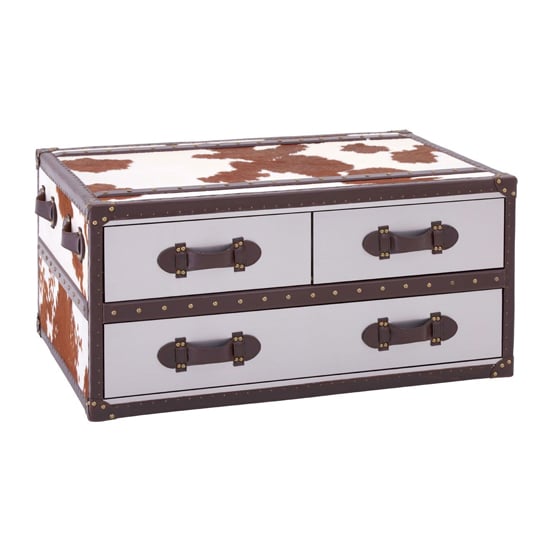 Product photograph of Kensick Wooden Coffee Table With 3 Drawers In Brown And White from Furniture in Fashion