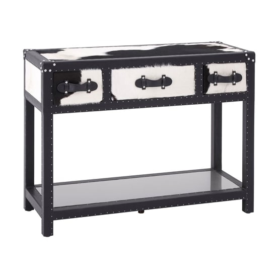 Photo of Kensick wooden console table with 3 drawers in black and white