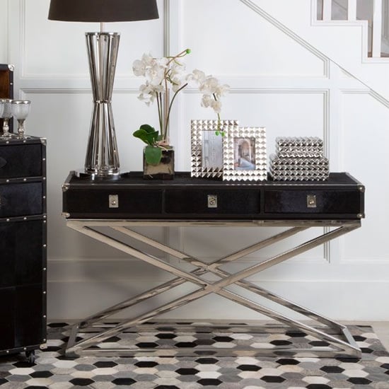 Product photograph of Kensick Wooden Console Table With Cross Base In Black from Furniture in Fashion