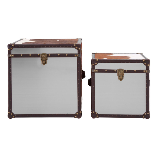 Kensick Wooden Set Of 2 Storage Trunks In Brown And White