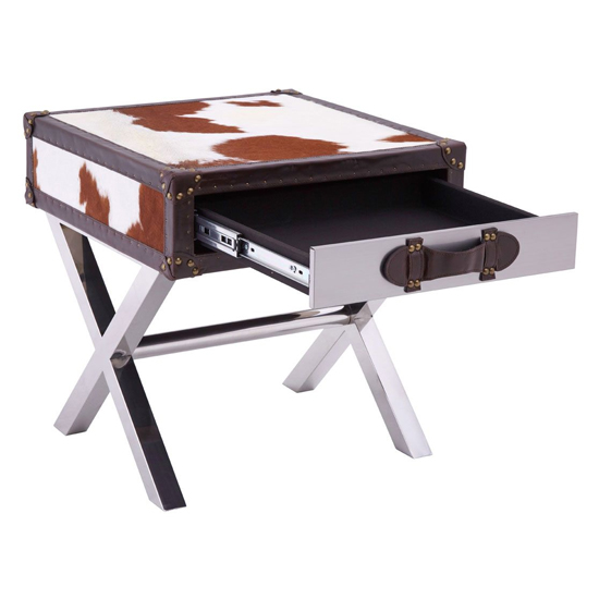 Kensick Wooden Side Table With 1 Drawers In Brown And White