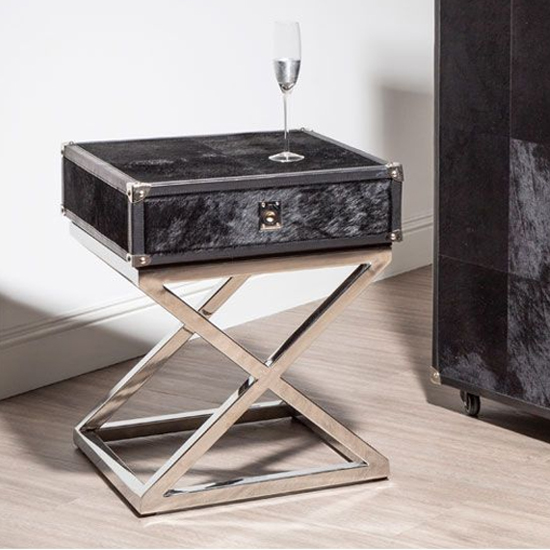 Photo of Kensick wooden side table with cross base in black