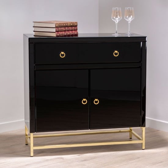 Product photograph of Kensick Wooden Sideboard With 2 Doors And 1 Drawer In Black from Furniture in Fashion