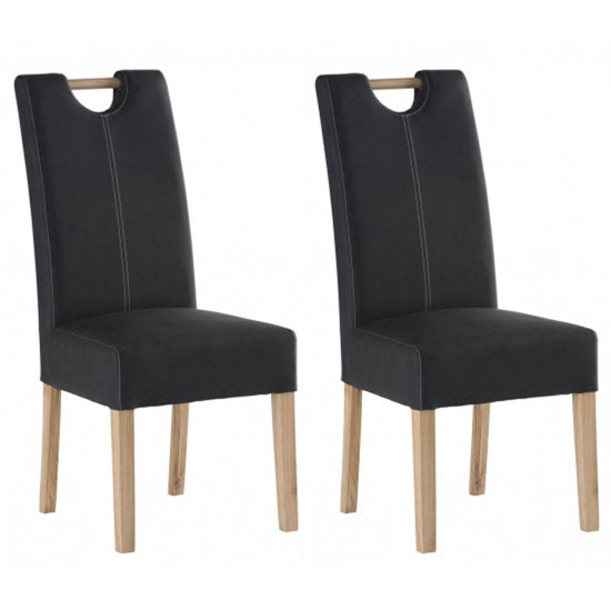 Product photograph of Kenstone Anthracite Leather Dining Chair With Oak Leg In Pair from Furniture in Fashion