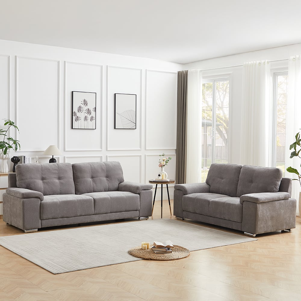 Kensington Fabric 3+2 Seater Sofa Set In Grey