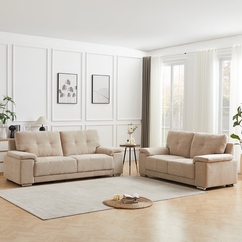 Kensington Fabric 3+2 Seater Sofa Set In Stone