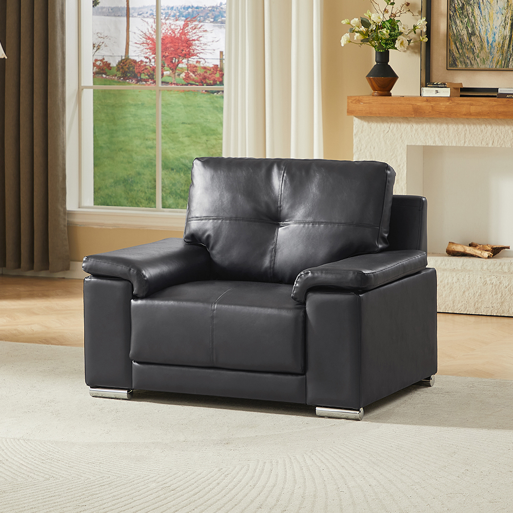 Kensington Faux Leather 1 Seater Sofa In Black
