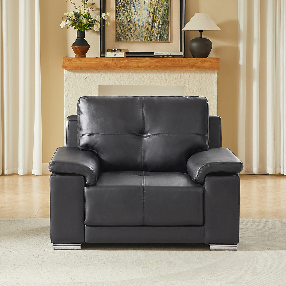 Kensington Faux Leather 1 Seater Sofa In Black