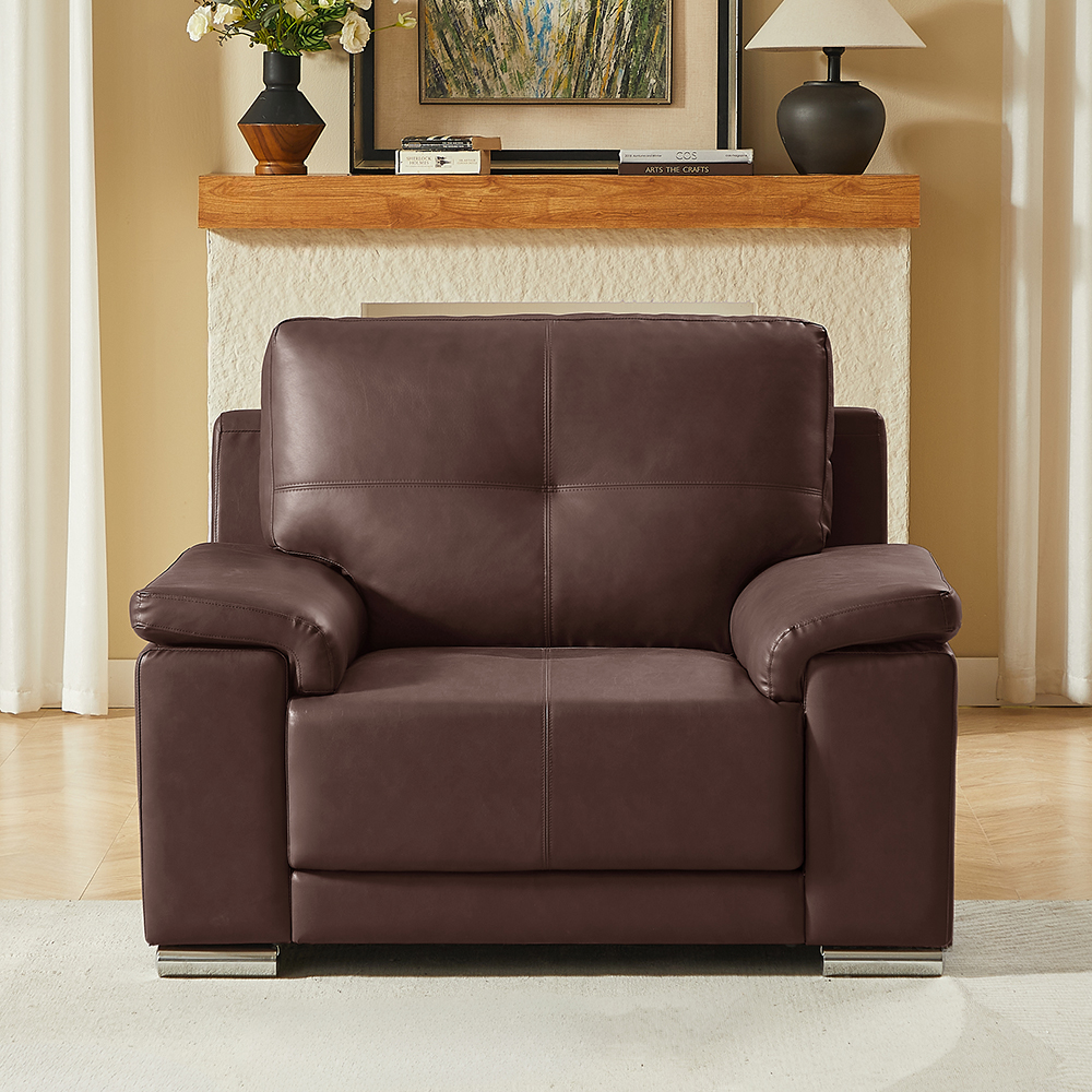 Kensington Faux Leather 1 Seater Sofa In Dark Brown