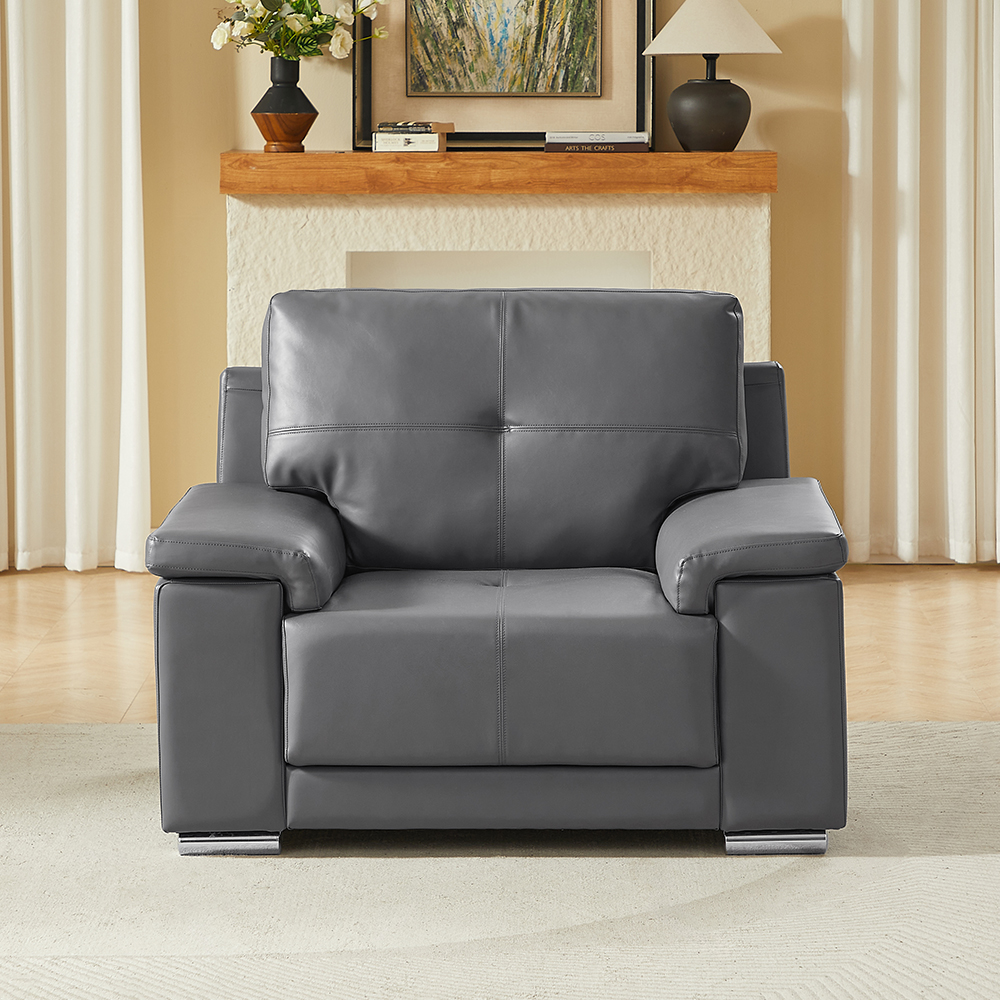 Kensington Faux Leather 1 Seater Sofa In Dark Grey