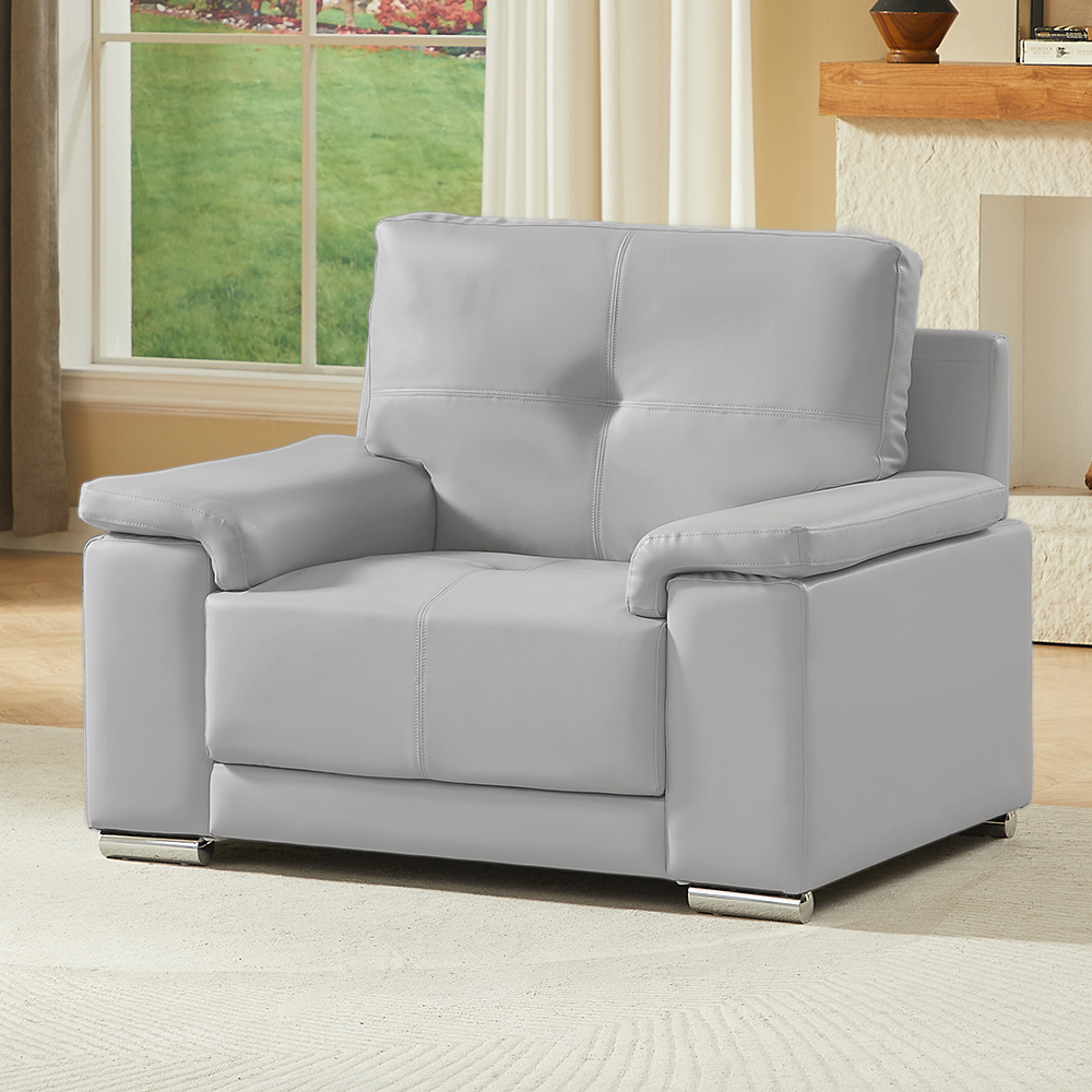 Kensington Faux Leather 1 Seater Sofa In Light Grey