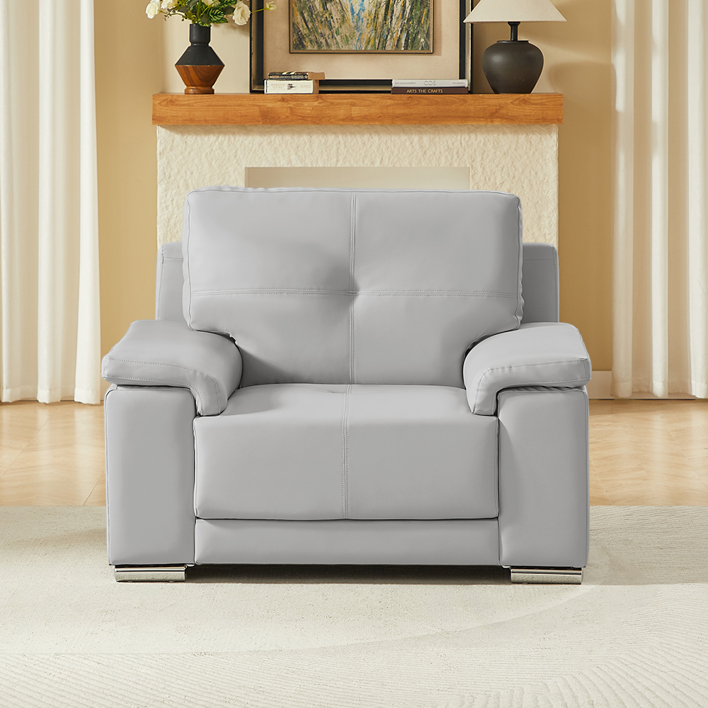 Kensington Faux Leather 1 Seater Sofa In Light Grey