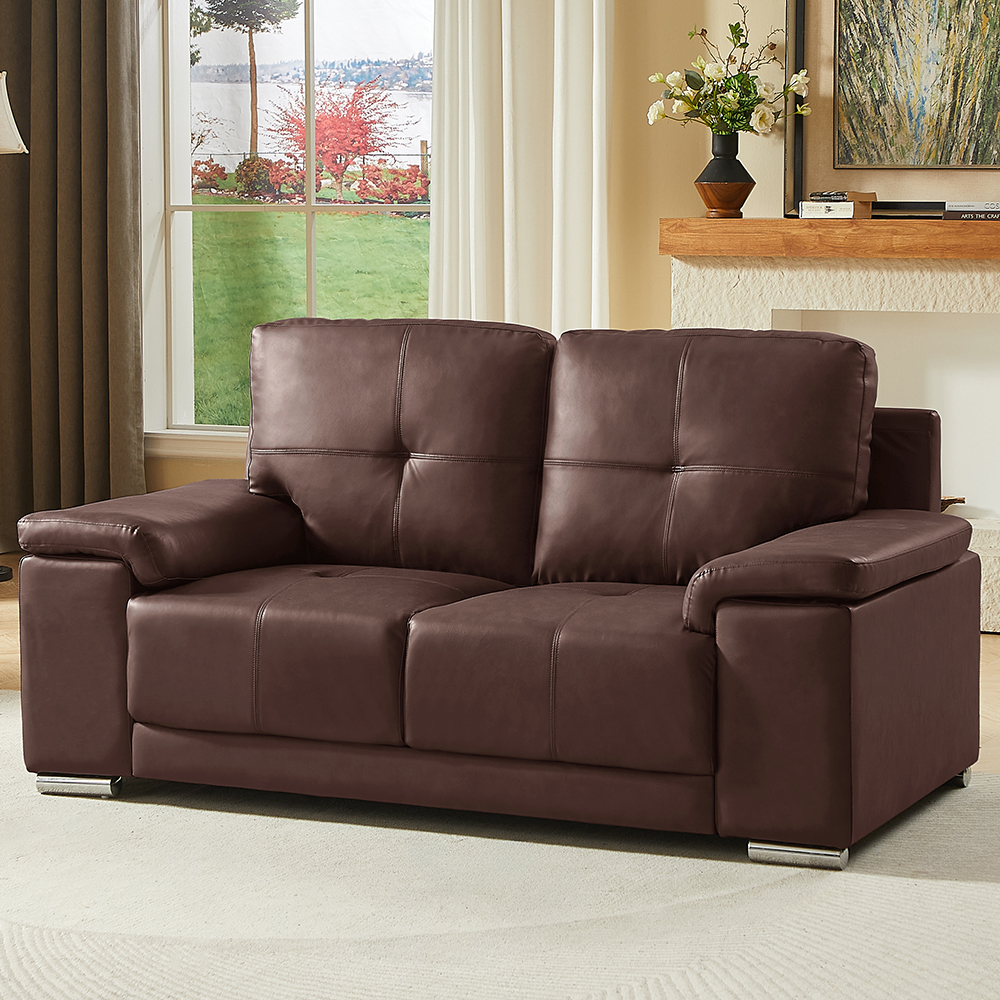 Kensington Faux Leather 2 Seater Sofa In Dark Brown