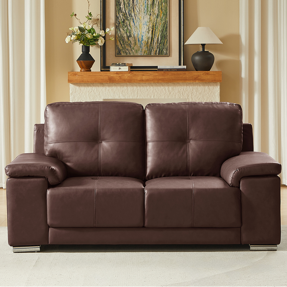Kensington Faux Leather 2 Seater Sofa In Dark Brown
