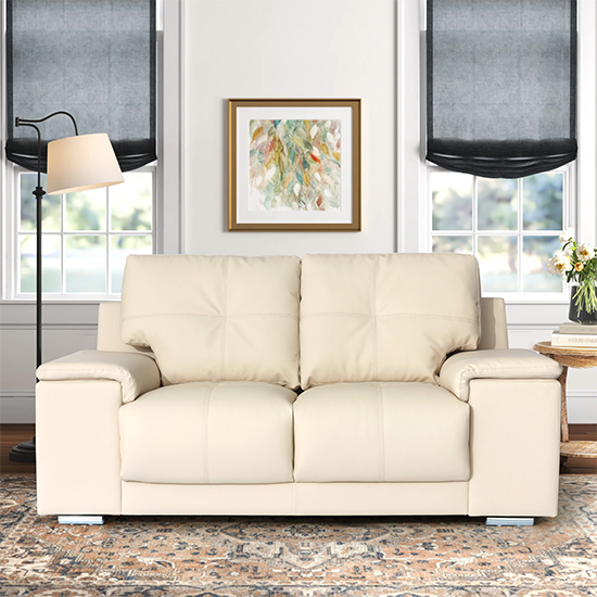 Kensington Faux Leather 2 Seater Sofa In Ivory