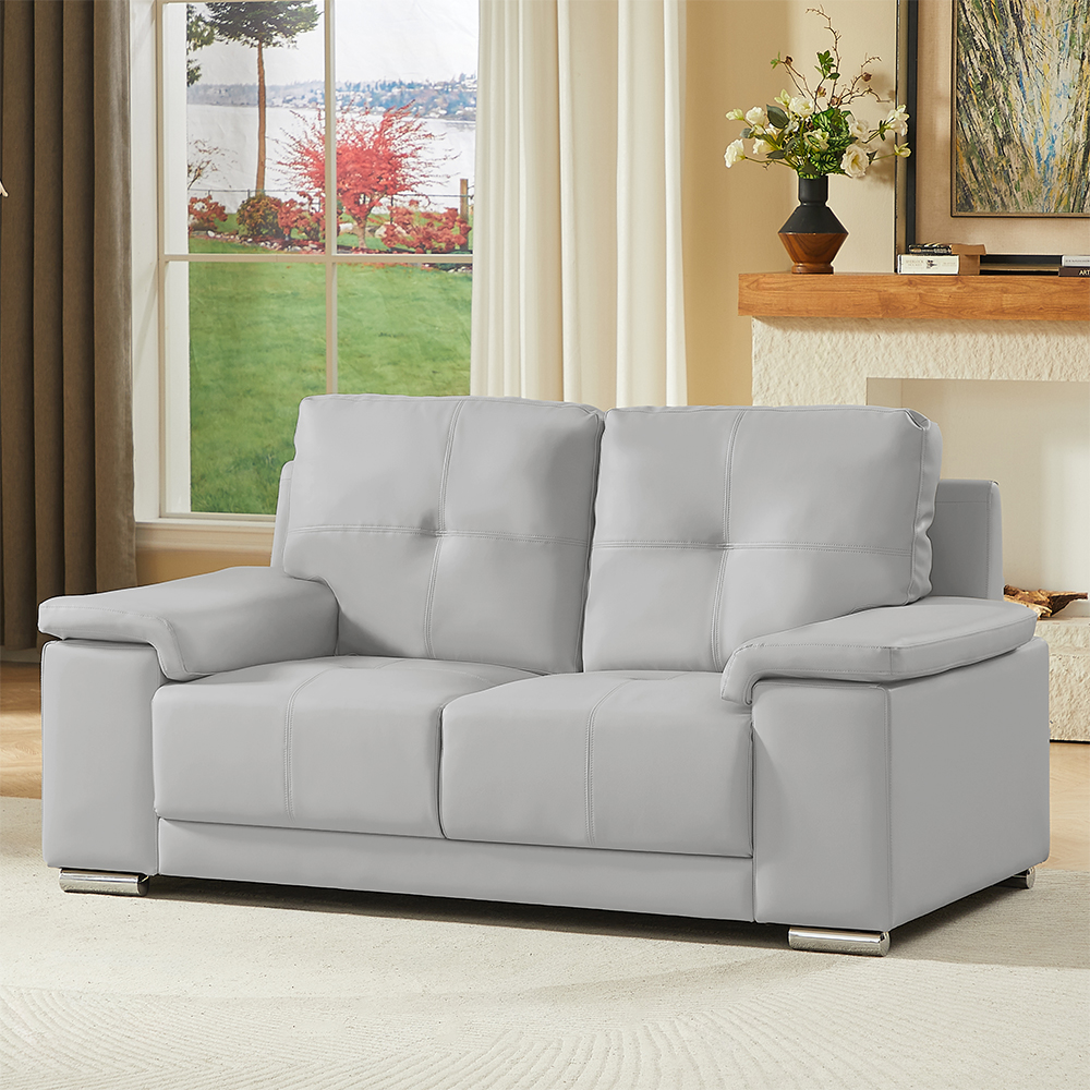 Kensington Faux Leather 2 Seater Sofa In Light Grey