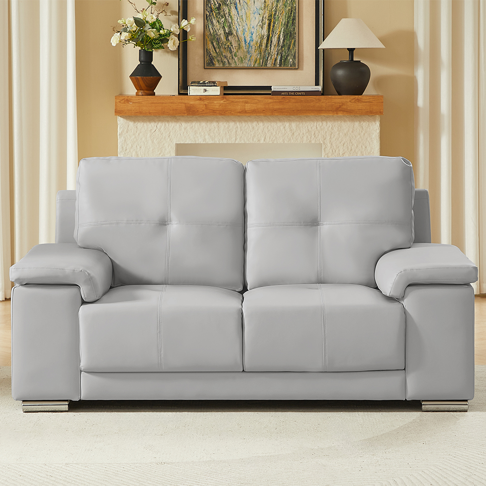 Kensington Faux Leather 2 Seater Sofa In Light Grey
