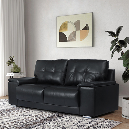 Kensington Faux Leather 3 Seater Sofa In Black | Furniture in Fashion