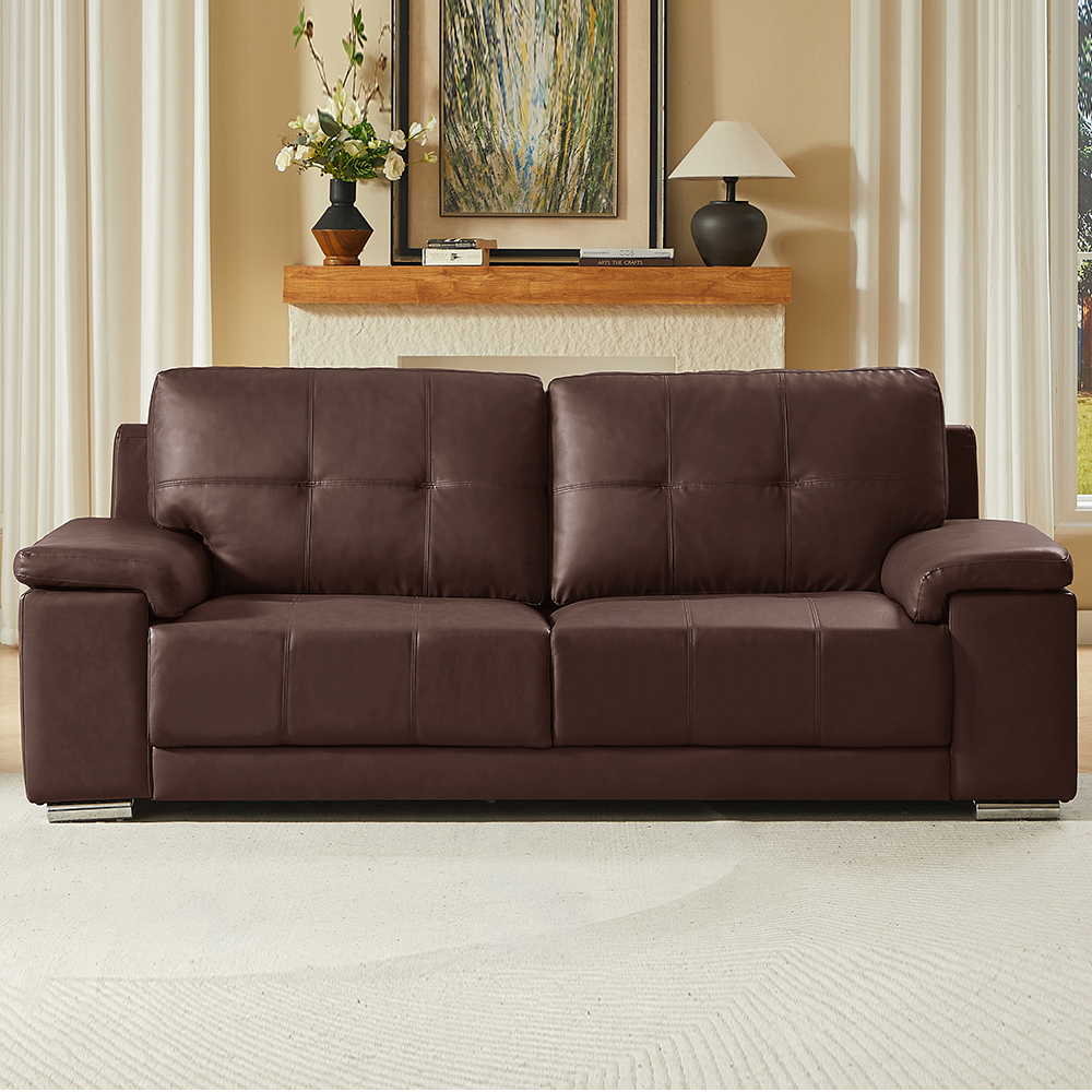 Kensington Faux Leather 3 Seater Sofa In Dark Brown