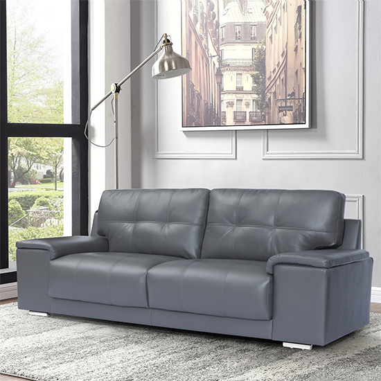 Kensington Faux Leather 3 Seater Sofa In Dark Grey