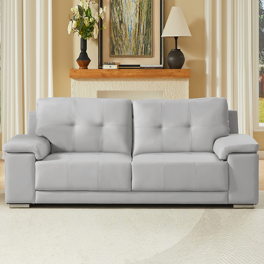 Kensington Faux Leather 3 Seater Sofa In Light Grey