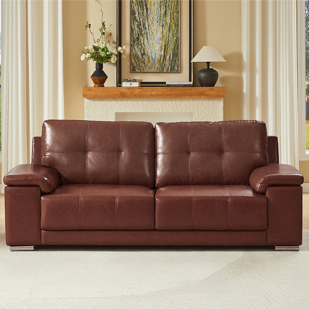 Kensington Faux Leather 3 Seater Sofa In Tan