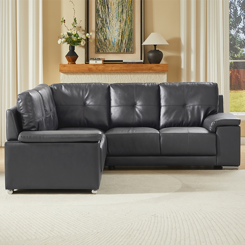Kensington Faux Leather Corner Sofa in Black