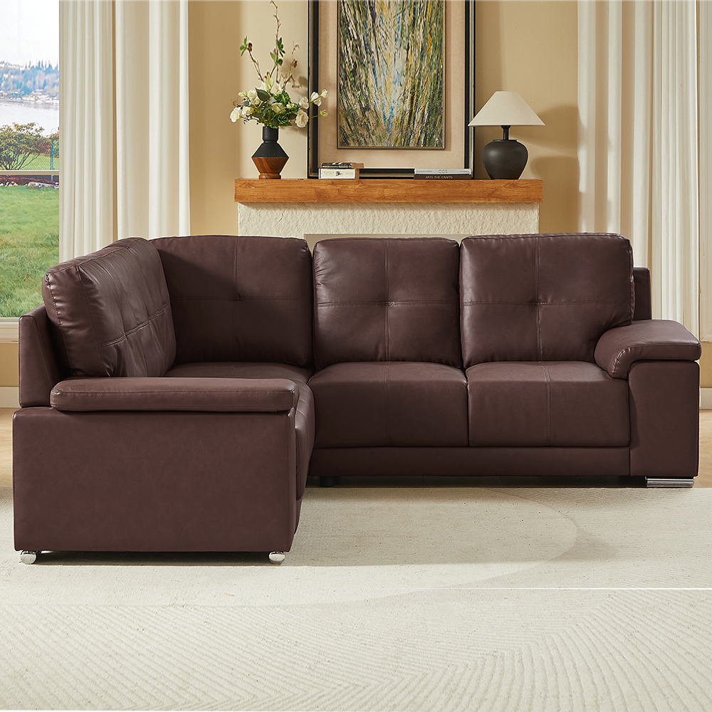 Kensington Faux Leather Corner Sofa in Dark Brown