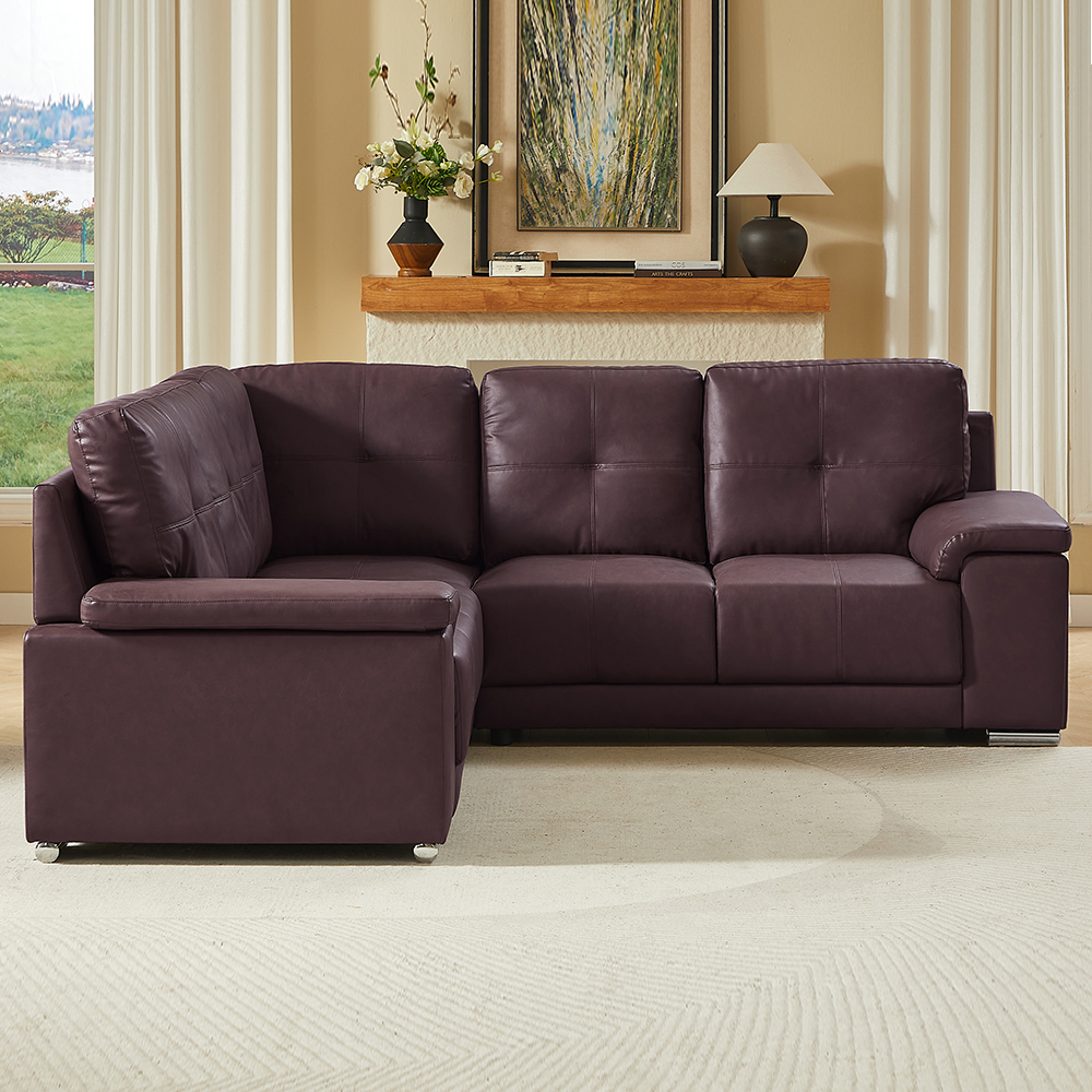 Kensington Faux Leather Corner Sofa in Dark Brown