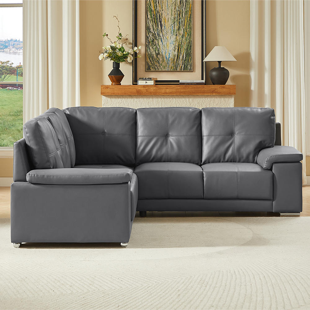 Kensington Faux Leather Corner Sofa in Dark Grey