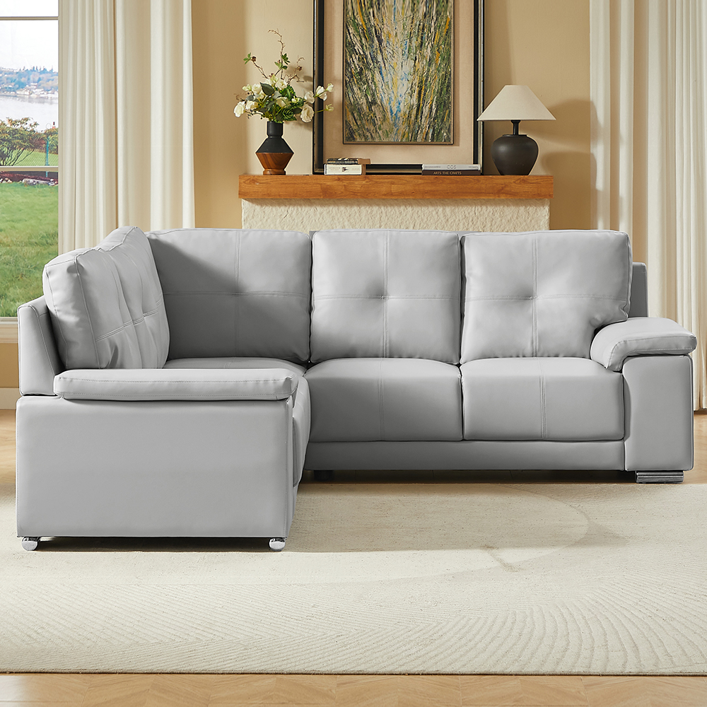 Kensington Faux Leather Corner Sofa in Light Grey