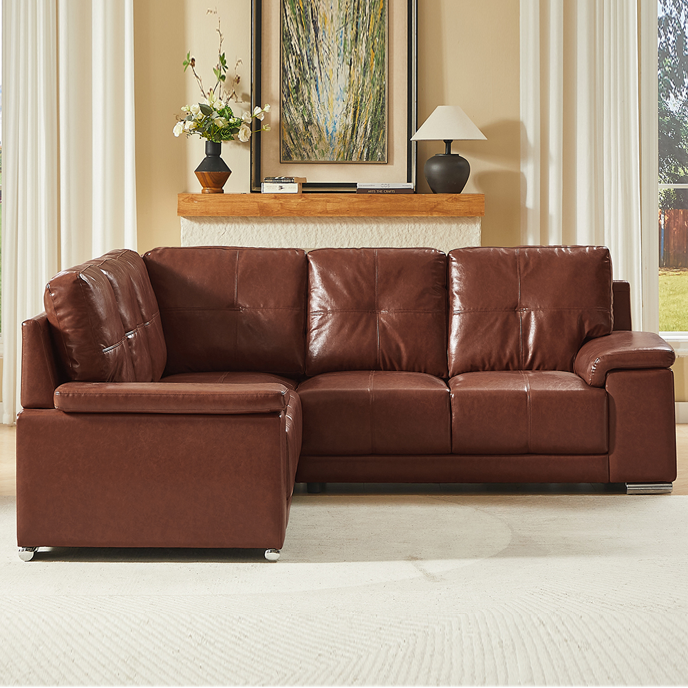 Kensington Faux Leather Corner Sofa in Tan