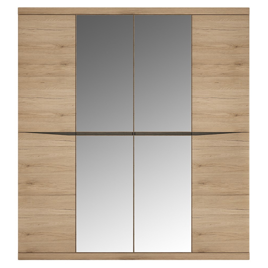 Photo of Kenstoga mirrored wooden 4 doors wardrobe in grained oak