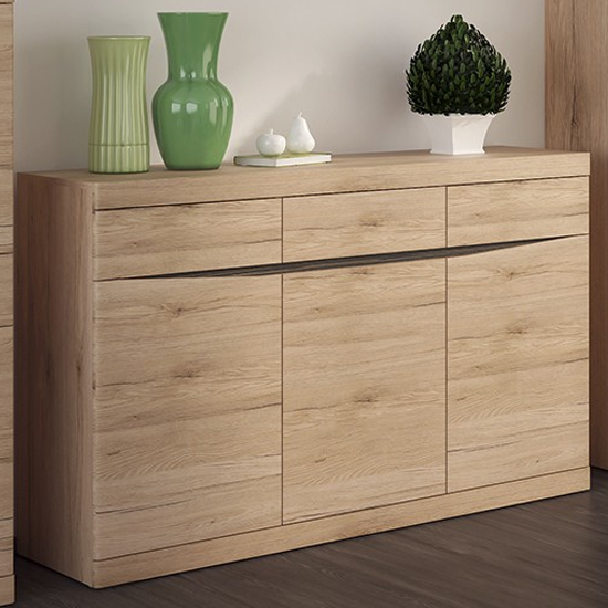 Read more about Kenstoga wooden 3 doors 3 drawers sideboard in grained oak