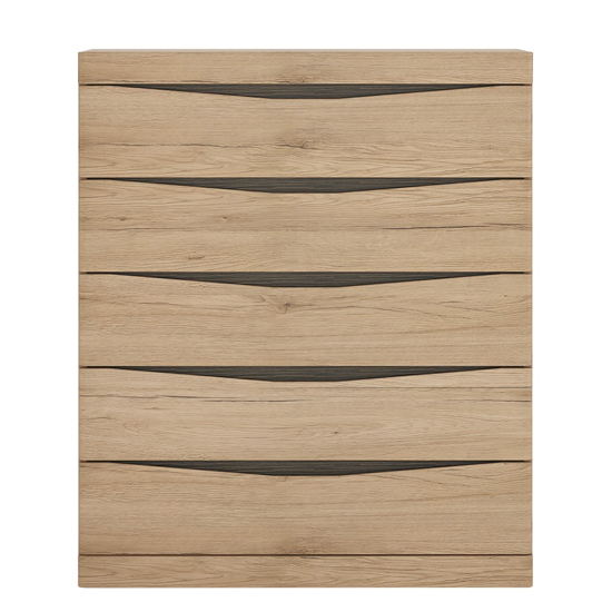 Kenstoga Wooden Chest Of Drawers In Grained Oak With 5 Drawers thumbnail