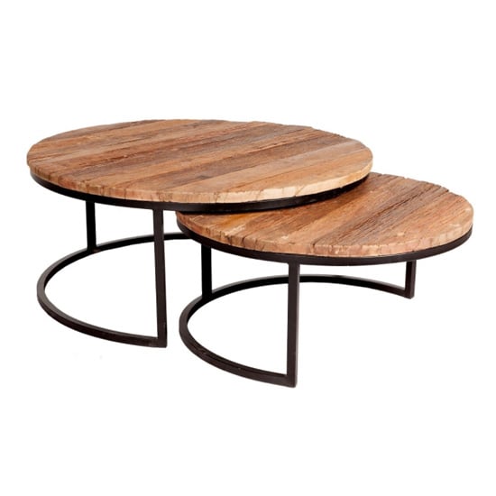 Photo of Kentaurus round railway sleeper set of 2 coffee tables in oak